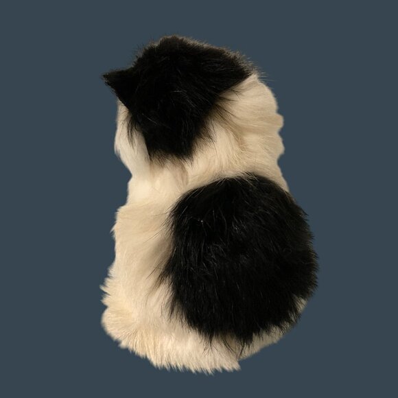 Vintage Black And White Fur Cat Figurine With Blue Eyes - Picture 4 of 6